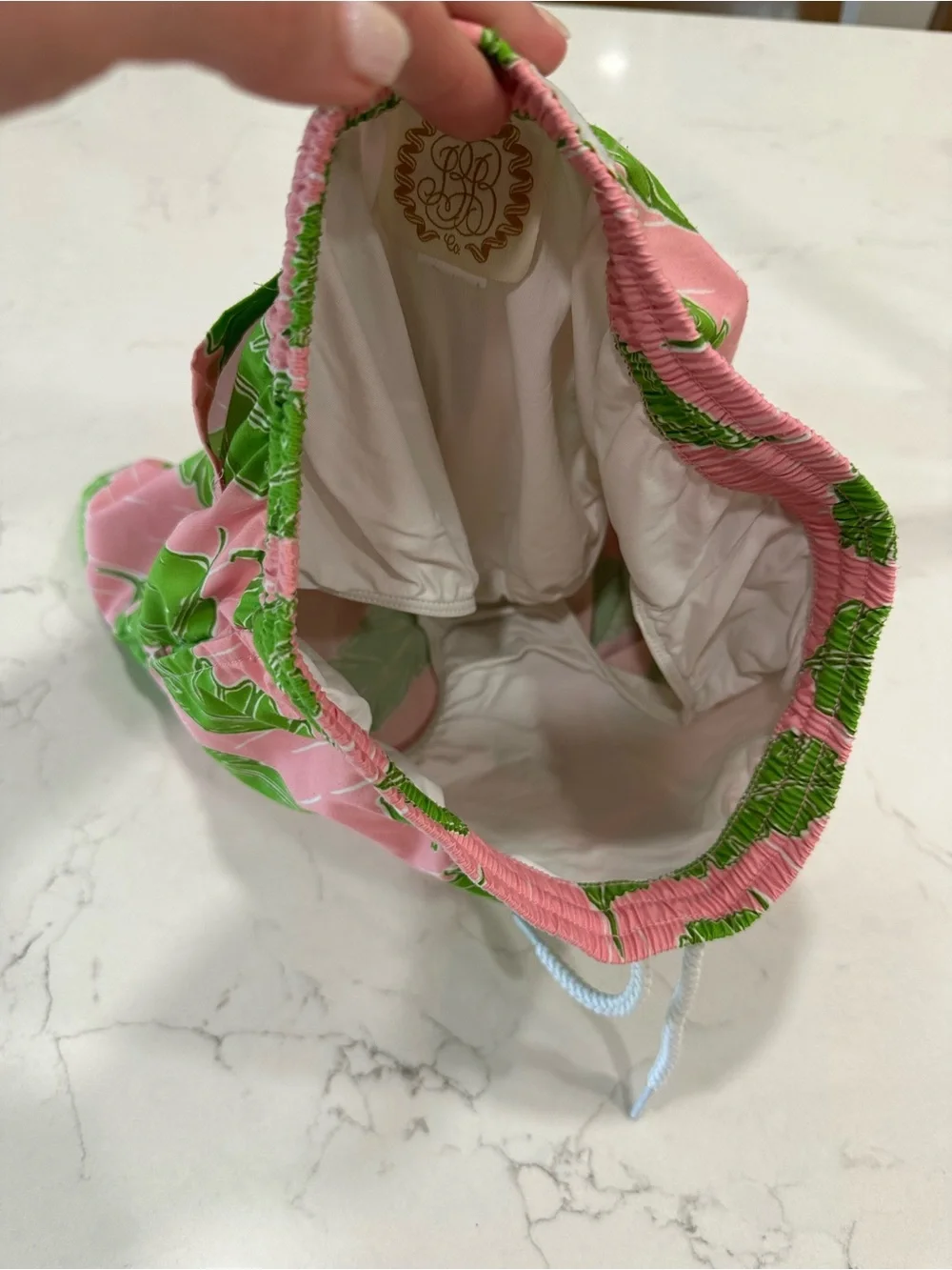 The Beaufort Bonnet Company Pink Swim trunks with Green Palm Print